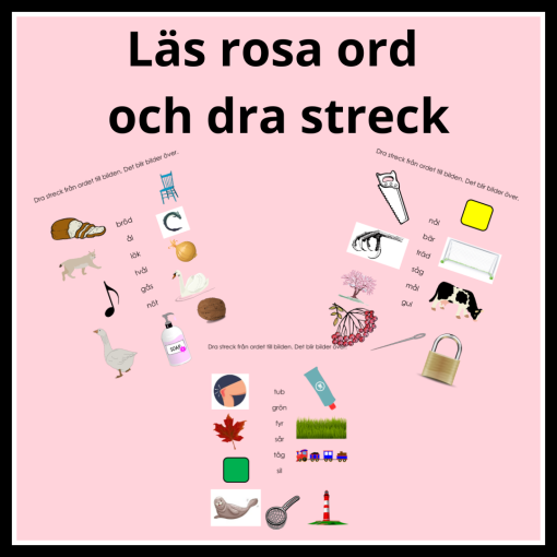 Stenciler: Läsa rosa ord och dra streck