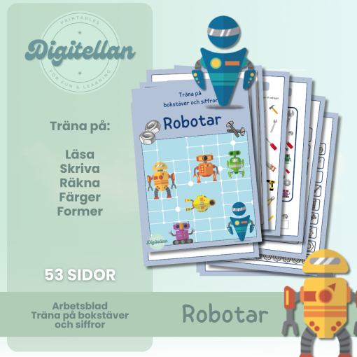 Arbetshäfte bokstäver och siffror - Tema Robotar