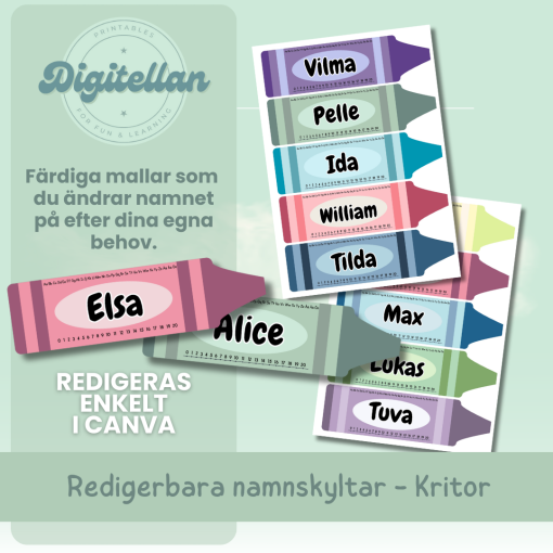 Redigerbara namnskyltar - Kritor