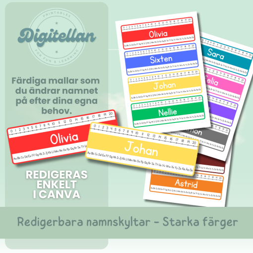 Redigerbara namnskyltar - Starka färger