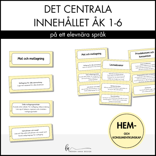Centrala innehållet åk 1-6 på ett elevnära språk: hem- och konsumentkunskap