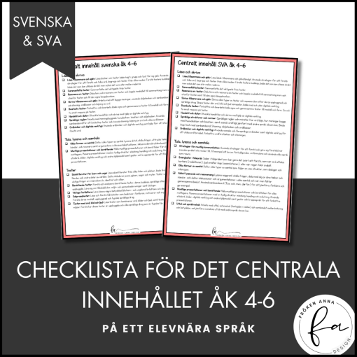 CHECKLISTA över det Centrala innehållet åk 4-6 på ett elevnära språk: Svenska & SVA