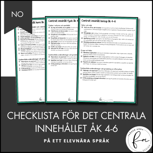 CHEKLISTA över det Centrala innehållet åk 4-6på ett elevnära språk: NO