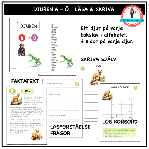 Djuren A-Ö - läs och skriv paket