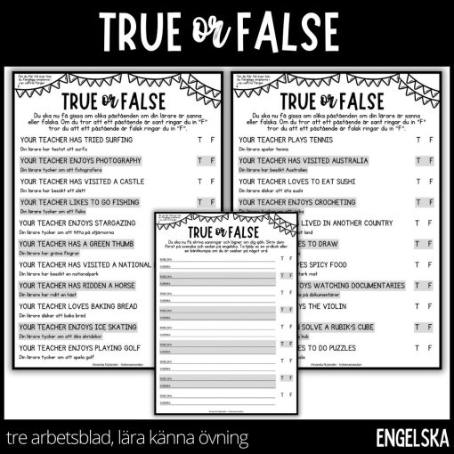 True or false - 3 arbetsblad - 2