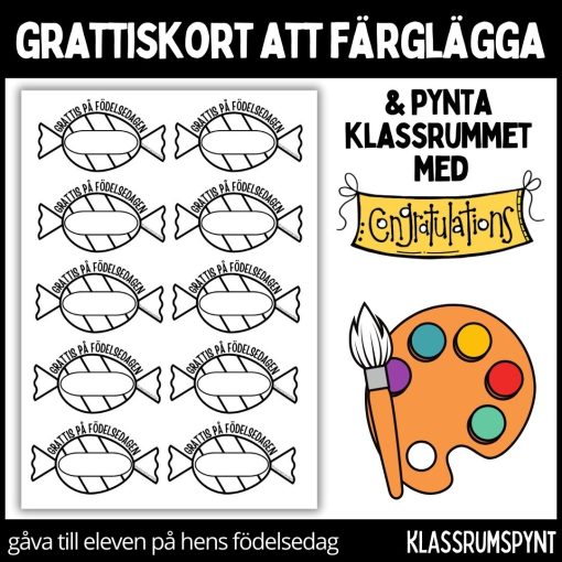 Födelsedagskort - färglägg, dekorera klassrummet, gåva vid födelsedag - 3