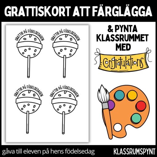 Födelsedagskort - färglägg, dekorera klassrummet, gåva vid födelsedag - 11