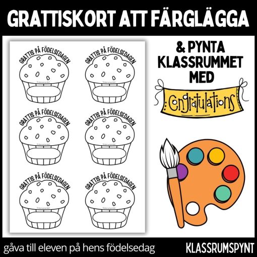 Födelsedagskort - färglägg, dekorera klassrummet, gåva vid födelsedag - 10
