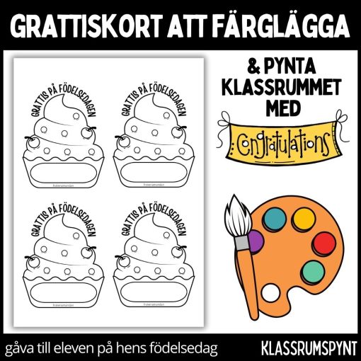 Födelsedagskort - färglägg, dekorera klassrummet, gåva vid födelsedag - 8