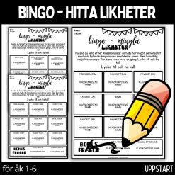 Hitta likheter - bingo - 3 olika bingobrickor