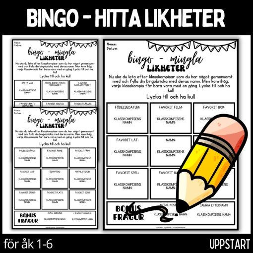 Hitta likheter - bingo - 3 olika bingobrickor