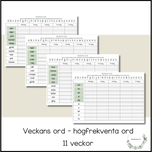 Veckans ord - högfrekventa ord 11 veckor