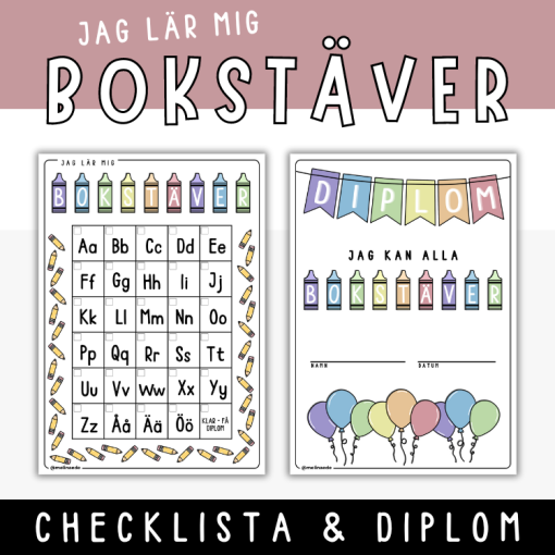 Lära bokstäver - checklista och diplom