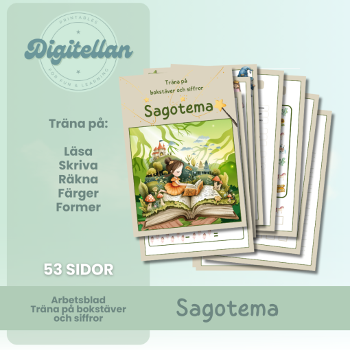 Arbetshäfte bokstäver och siffror - tema Sagans värld