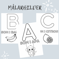Målarbilder med bokstäverna A-E