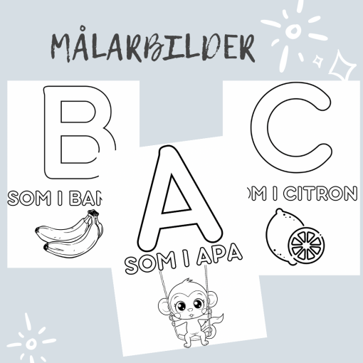 Målarbilder med bokstäverna A-E
