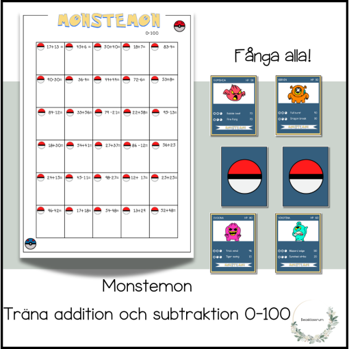 Monstermon - addition och subtraktion 0-100