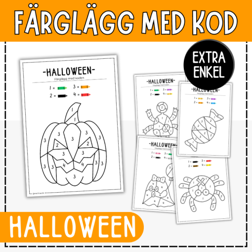 Färglägg med kod - halloween (extra enkel)