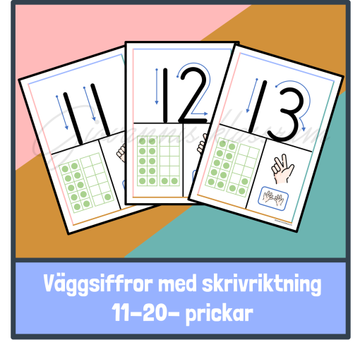 Väggsiffror med skrivriktning - prickar (11-20)