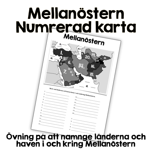 Mellanöstern - Kartövning med numrerad karta