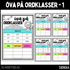 Öva på ordklasser - 20 st arbetsblad - 1
