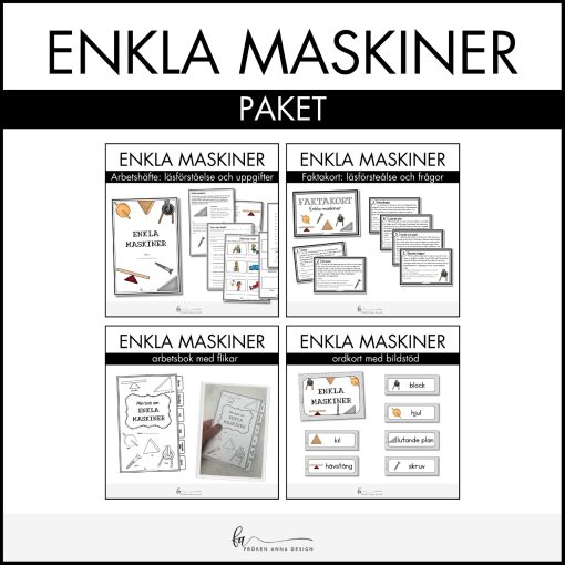 PAKET: Enkla maskiner (faktakort, arbetshäfte, flikbok och bildstöd)