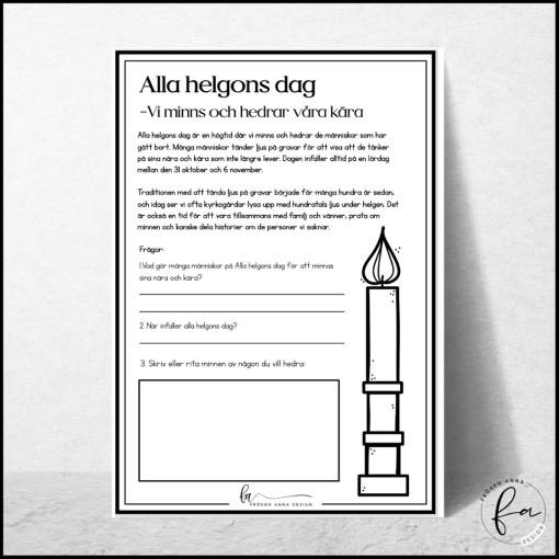 Allhelgonadagen | Alla helgons dag | Arbetsblad