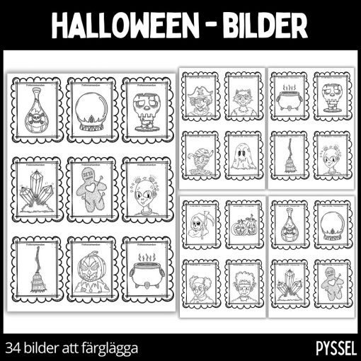 Halloween - bilder att färglägga - 34 st