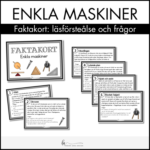 Enkla maskiner: Faktakort (läsförståelse och frågor)