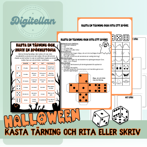 Halloween Kasta tärning och skriv eller rita