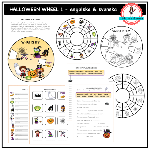 Halloween - wheel - engelska och svenska - orange