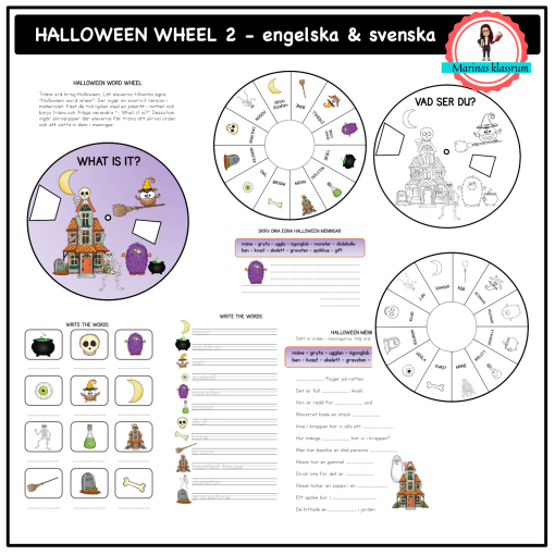 Halloween - wheel - engelska och svenska - lila