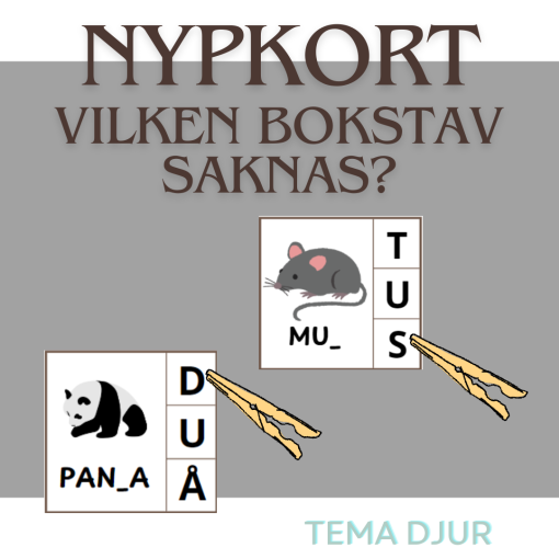 Nypkort - Vilken bokstav saknas? tema DJUR