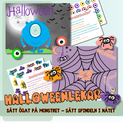 Lekar för Halloween - Sätt ögat på monstret - Sätt spindeln i nätet