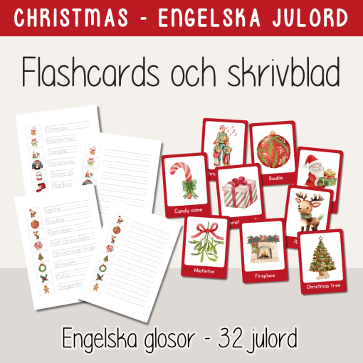 Jul - Christmas - glosor - julord på engelska Flashcards och skrivblad