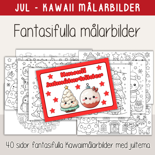 Jul - Målarbilder Kawaii med jultema