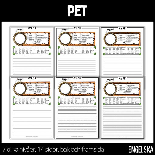 Time to write - pet - 7 skrivmallar, 14 sidor