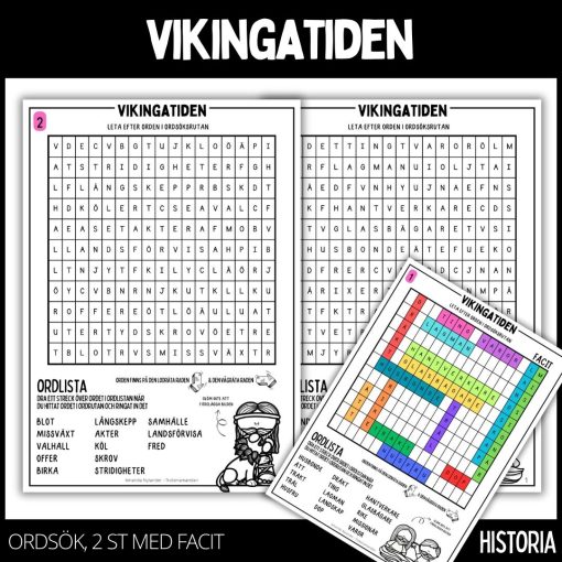 Vikingatiden - ordsöksrutor - 2 st med tillhörande facit