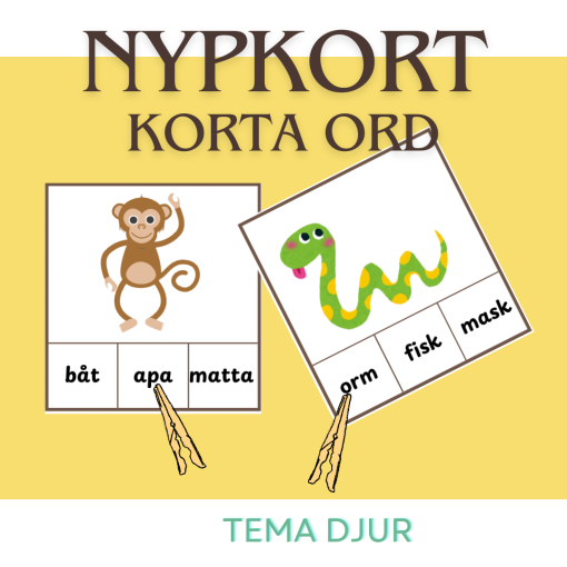 Nypkort - korta ord tema djur