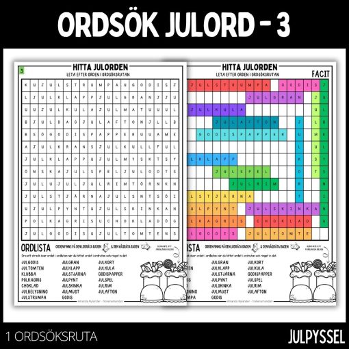 Ordsök julord - 3 med färgläggningsbild