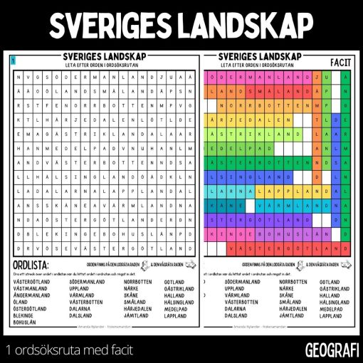Sveriges landskap - ordsöksruta
