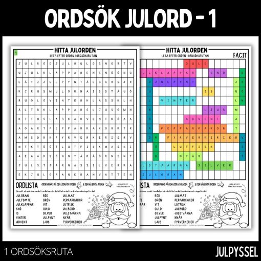 Ordsök julord - 1 med färgläggningsbild