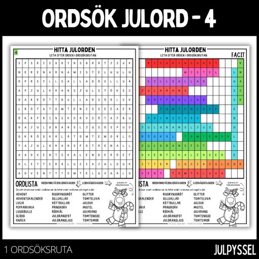 Ordsök julord - 4 med färgläggningsbild