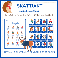 Skattjakt med vinterklädda djur, 16 bilder att hitta + talong