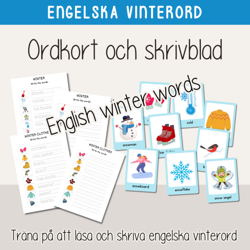 Vinter - Engelska vinterord - Flashcards och skrivblad