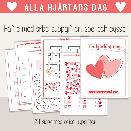 Alla hjärtans dag - Arbetshäfte Arbetsblad - 24 sidor