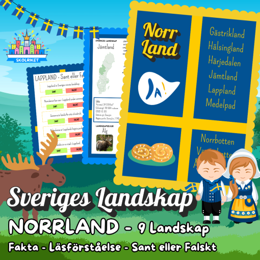 Sveriges Landskap - NORRLAND - Fakta, Läsförståelse och Sant eller Falskt-frågor!