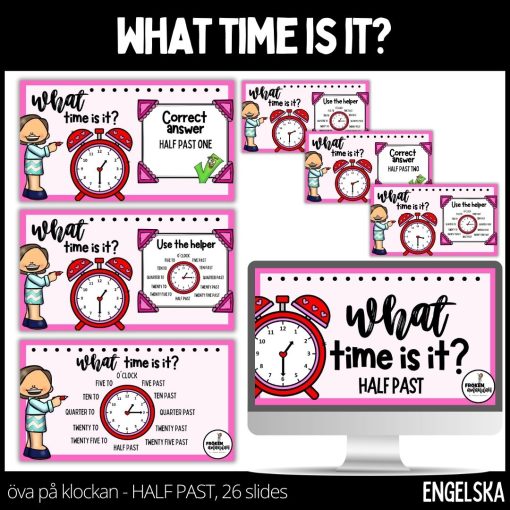 What time is it? - half past - 26 slides - presentation