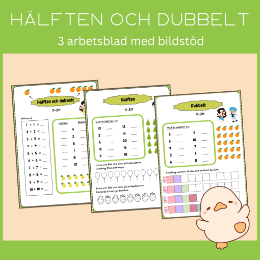 Hälften och dubbelt, talområde 0-20, 3 sidor