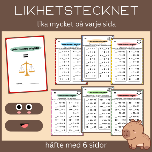 Likhetstecknets betydelse – Lika mycket på varje sida, 6 arbetsblad